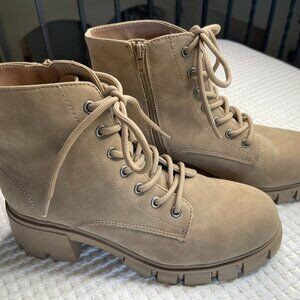 MIA Taupe/Neutral Suede Boot with Chunky Rubber Sole Heel, Size 9.5M, Womens